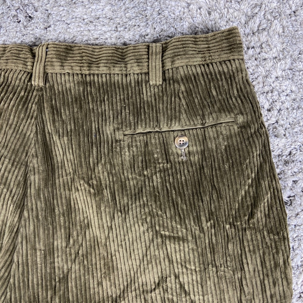 Haggar Corduroy Pant Men 38x29 Olive Green Pleated Black Label Wide Wale Trouser